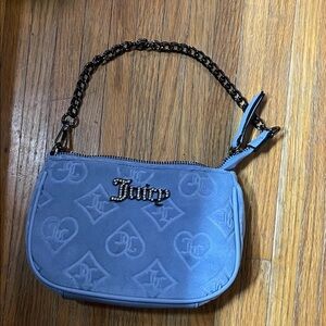 Juicy Couture Embossed Blue Wristlet with Chain Strap